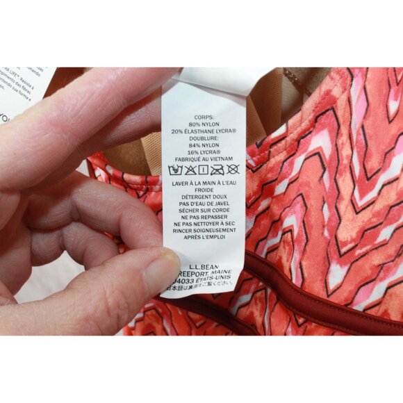 LL Bean Tankini Swimsuit Top Lined Cups Print Orange Pink Size 4 - Picture 9 of 10